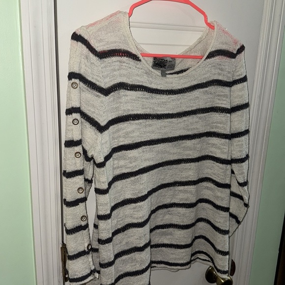 Habitat Clothes to Live In Dark Grey & Wht Striped Loose Knit Sweater Size L - Picture 7 of 9